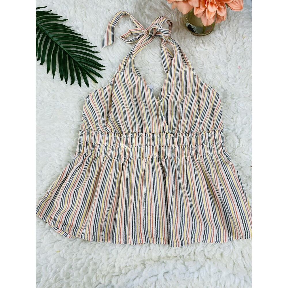 NEW Juniors Women's Abercrombie S Fitch multi-layer stripe halter TOP Boho Party